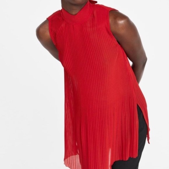 Zara Tops - Sleeveless Pleated Top with Back Bow